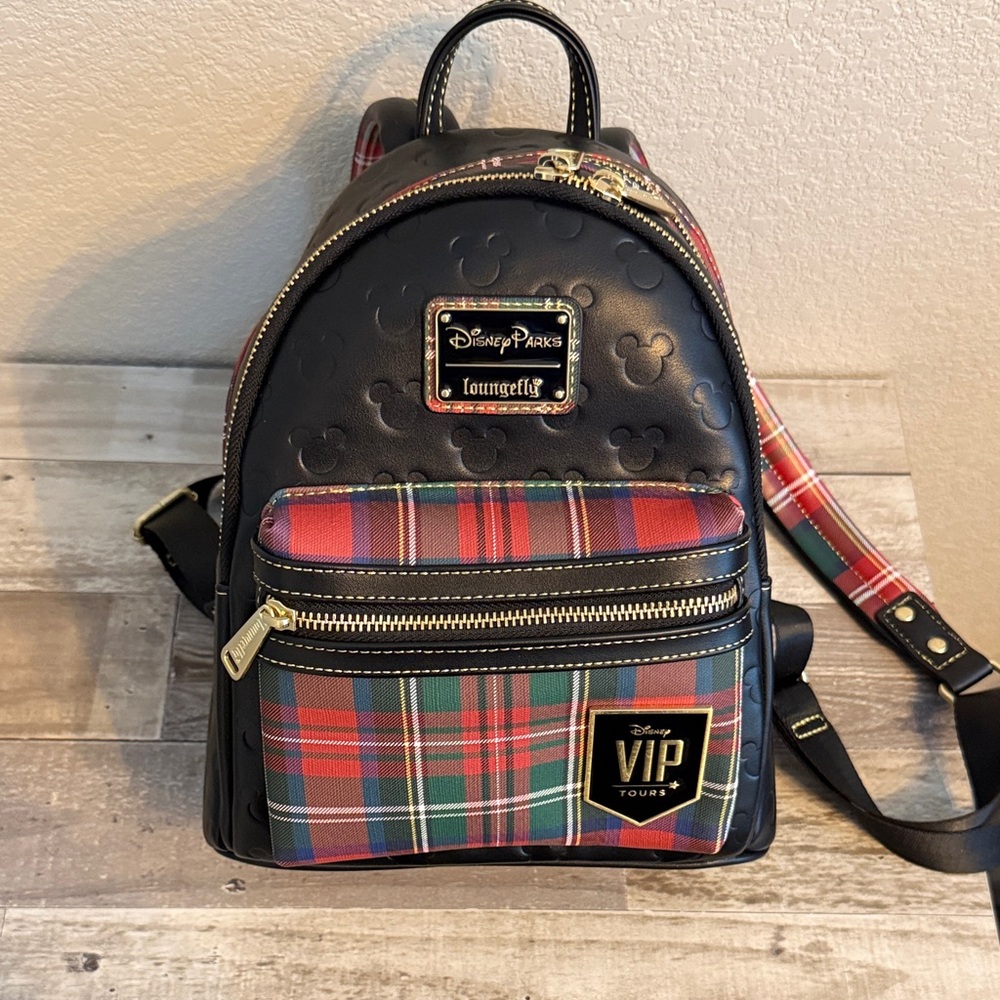 Disney Parks VIP Tour Black and Red Plaid Loungefly Backpack
